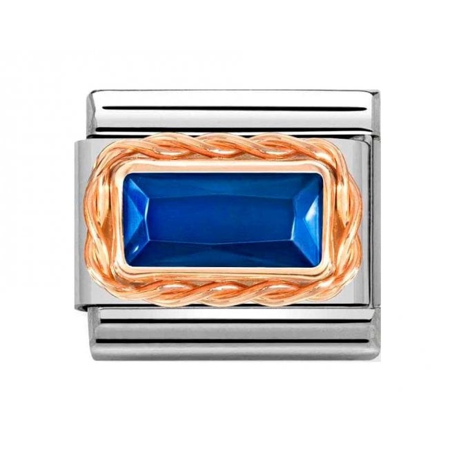 Nomination Nomination  Blue Faceted Baguette with Twist Trim Rose Gold Charm